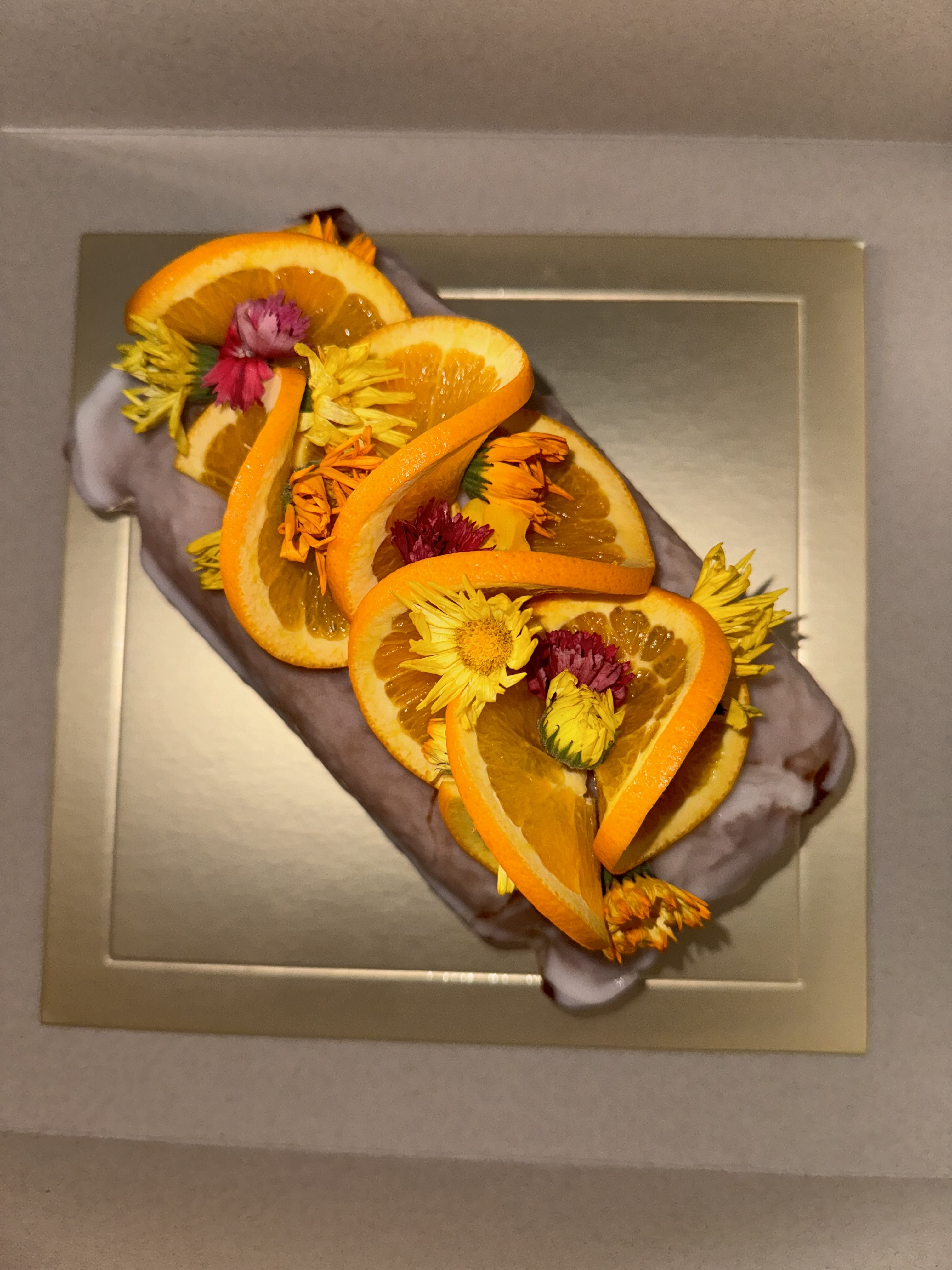 Decorated orange pound cake custom design Subang Jaya baker