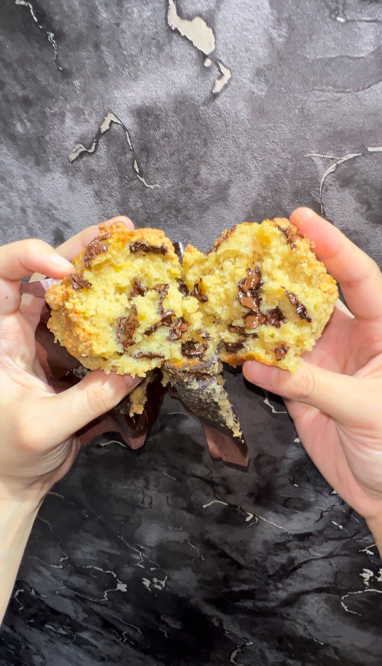 Banana chocolate chip muffin cross section by Cilantro Academy graduate chef