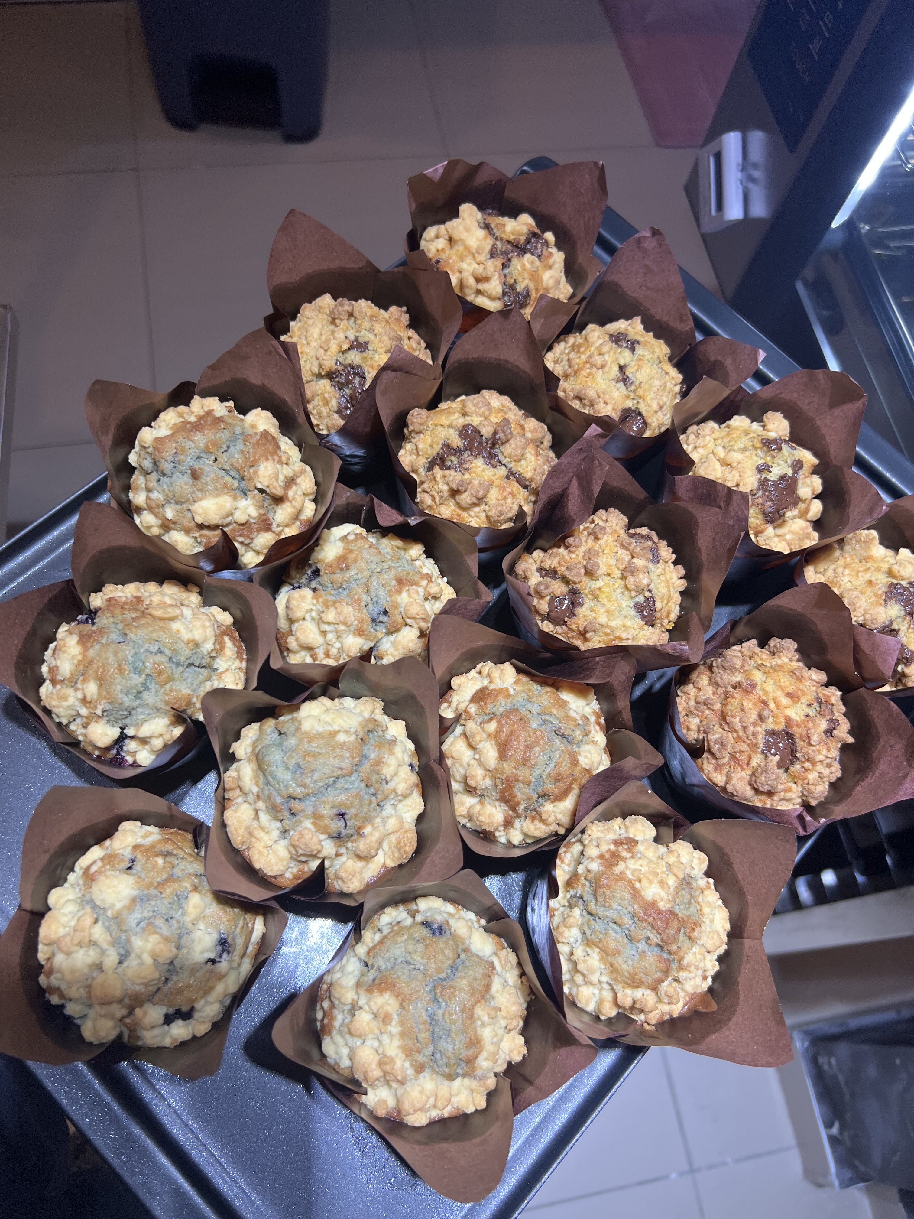 Blueberry and banana muffins on tray by professional baker Selangor Malaysia