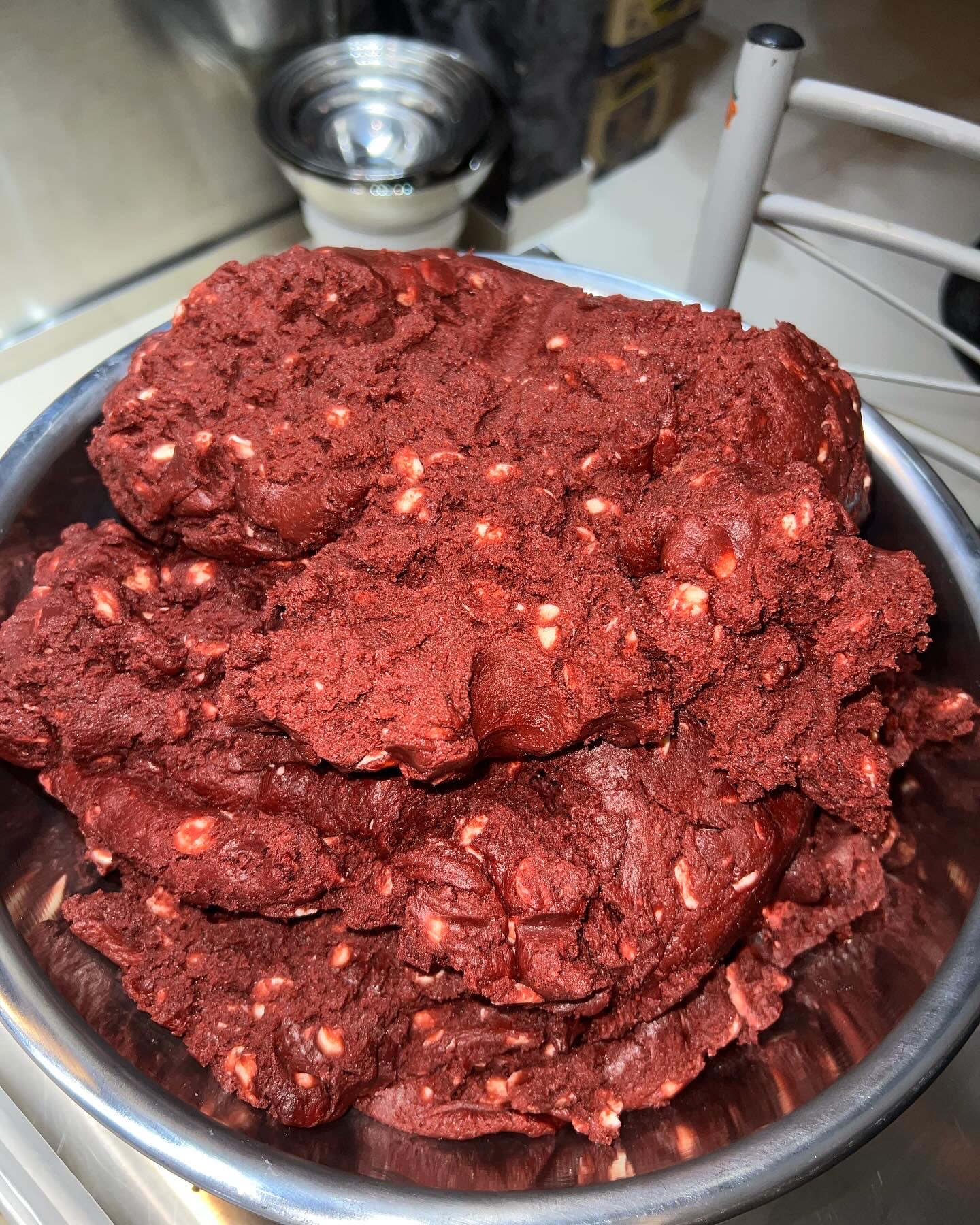 Red velvet dough production behind scenes by chef Alia Amani Malaysia