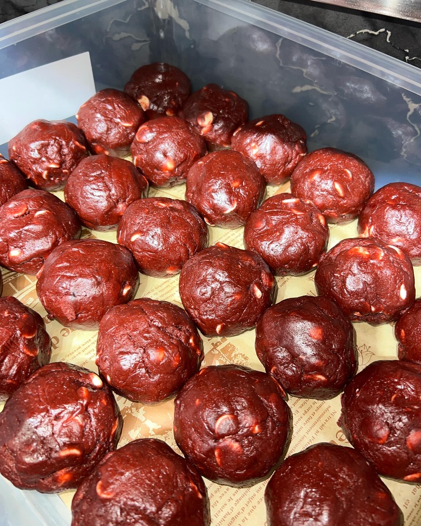 Rolled red velvet dough baking process Subang Jaya professional baker